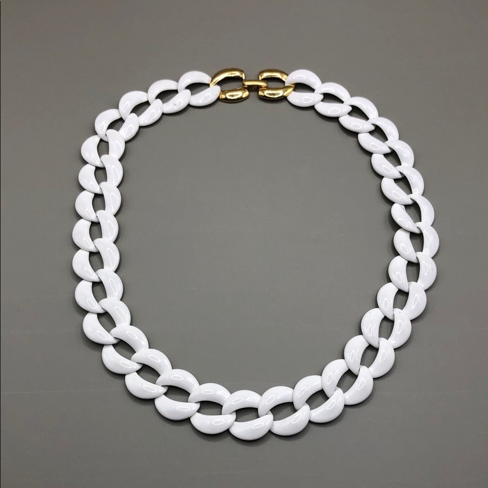 Vintage Napier White Metal Chain Link Collar Necklace